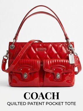 Coach Quilted Patent Pocket Tote in Red
